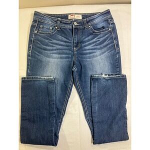 LEI Sophia Hipster Flare Jeans Womens 13 Long Dark Wash Low Rise Y2K Denim